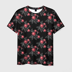 Мужская футболка Акварельные розы на черном