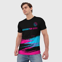 Футболка мужская Leicester City - neon gradient: символ сверху, цвет: 3D-принт — фото 2