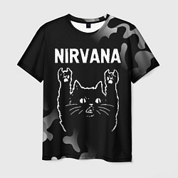 Футболка мужская Группа Nirvana и рок кот, цвет: 3D-принт