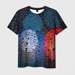 Мужская футболка Разноцветные огни сквозь дождевое стекло