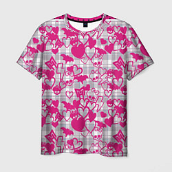 Мужская футболка Розовые черепа паттерн