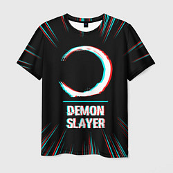 Футболка мужская Символ Demon Slayer в стиле glitch на темном фоне, цвет: 3D-принт