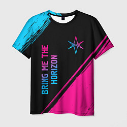 Мужская футболка Bring Me the Horizon - neon gradient: надпись, сим