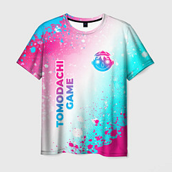 Мужская футболка Tomodachi Game neon gradient style: надпись, симво