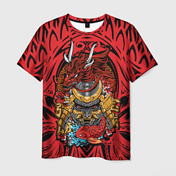 Футболка мужская Маска воина самурая с драконом, цвет: 3D-принт