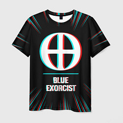 Футболка мужская Символ Blue Exorcist в стиле glitch на темном фоне, цвет: 3D-принт