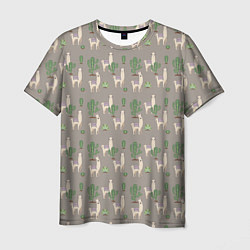 Мужская футболка Три забавных ламы среди кактусов