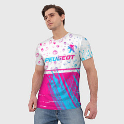 Футболка мужская Peugeot neon gradient style: символ сверху, цвет: 3D-принт — фото 2