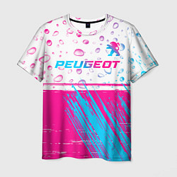 Мужская футболка Peugeot neon gradient style: символ сверху