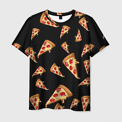 Мужская футболка Куски пиццы на черном фоне