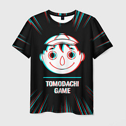 Мужская футболка Символ Tomodachi Game в стиле glitch на темном фон