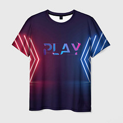 Футболка мужская Play неоновые буквы и красно синие полосы, цвет: 3D-принт