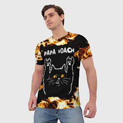 Футболка мужская Papa Roach рок кот и огонь, цвет: 3D-принт — фото 2