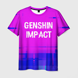 Мужская футболка Genshin Impact glitch text effect: символ сверху