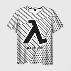 Футболка мужская Символ Half-Life на светлом фоне с полосами, цвет: 3D-принт