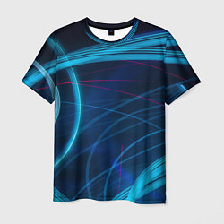Мужская футболка Синие абстрактные линии в темноте