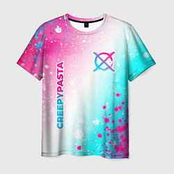 Мужская футболка CreepyPasta neon gradient style: надпись, символ