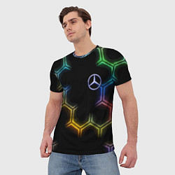 Футболка мужская Mercedes - neon pattern, цвет: 3D-принт — фото 2