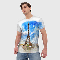 Футболка мужская Париж Эйфелева башня рисунок, цвет: 3D-принт — фото 2