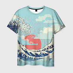 Мужская футболка Морской пейзаж с большими волнами на закате