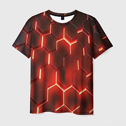 Футболка мужская Светящиеся красным светом шестиугольники, цвет: 3D-принт
