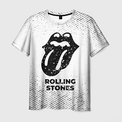 Мужская футболка Rolling Stones с потертостями на светлом фоне