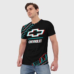 Футболка мужская Значок Chevrolet в стиле glitch на темном фоне, цвет: 3D-принт — фото 2