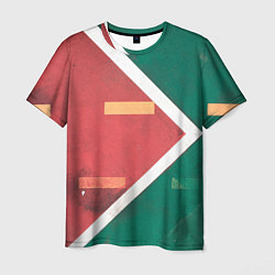 Мужская футболка Абстрактная красная и зелёная поверхность с линиям