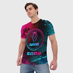 Футболка мужская Saab - neon gradient, цвет: 3D-принт — фото 2