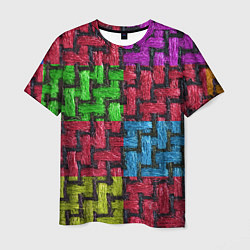 Мужская футболка Грубая вязка - цветная клетка - fashion 2044