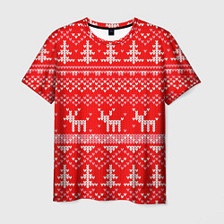 Мужская футболка Рождественский красный свитер с оленями