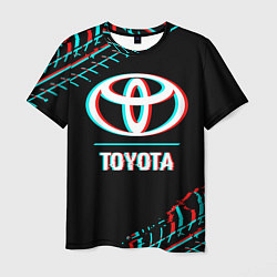 Футболка мужская Значок Toyota в стиле glitch на темном фоне, цвет: 3D-принт
