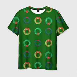 Мужская футболка Зеленые рождественские венки омелы