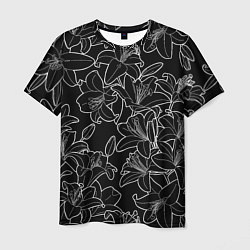 Мужская футболка Нежные цветы - лилии: черно белыи