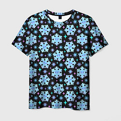 Мужская футболка Яркие зимние снежинки с цветными звездами
