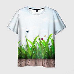 Футболка мужская Летняя трава и бабочки, цвет: 3D-принт