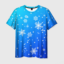 Мужская футболка Снежинки на голубом фоне