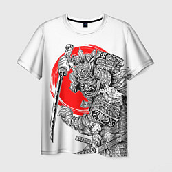 Мужская футболка Самурай с мечом на белом фоне