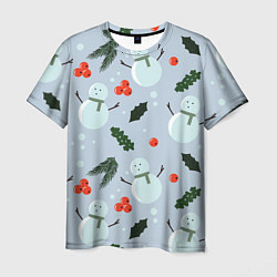 Мужская футболка Снеговики и ягодки
