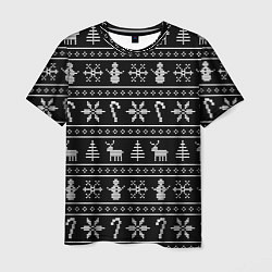 Мужская футболка Узор с ёлками снежинками и оленями