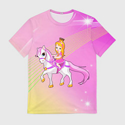 Футболка мужская Принцесса с золотыми волосами на лошади, цвет: 3D-принт