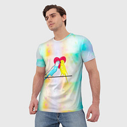 Футболка мужская Влюбленные волнистые попугайчики, цвет: 3D-принт — фото 2