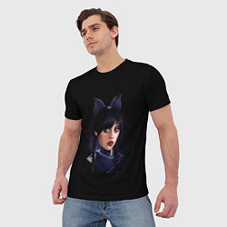 Футболка мужская Wednesday чёрная кошка, цвет: 3D-принт — фото 2