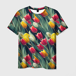 Мужская футболка Много тюльпанов