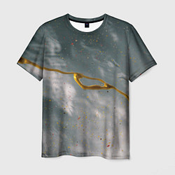 Мужская футболка Абстрактный серо-белый туман и золотая краска