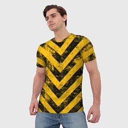 Футболка мужская WARNING - желто-черные полосы, цвет: 3D-принт — фото 2
