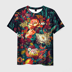 Мужская футболка Цветочный паттерн с цветами и листьями