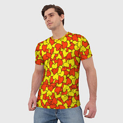Футболка мужская Красно-желтые сердца, цвет: 3D-принт — фото 2
