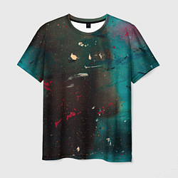 Мужская футболка Абстрактные тьма, светло-синий туман и мазки красо