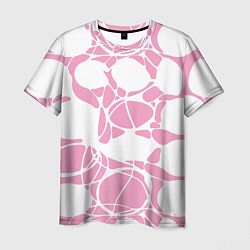 Мужская футболка Абстрактные белые овалы на розовом фоне